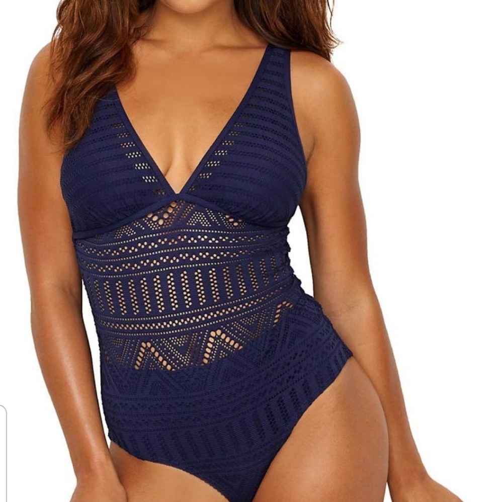 Anne cole crochet navy blue swimsuit new